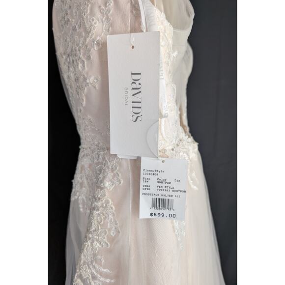 NWT Blush Pink Cross Back Wedding Gown Sz. 14/16 - Picture 10 of 16